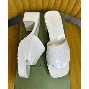 Gucci Rubber embossed Logo Womens Platform Slides size 36 Mystic White color